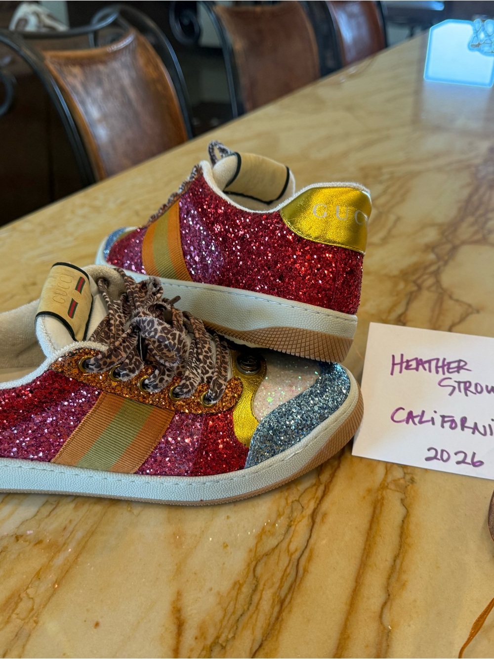 Gucci SCREENERS Multicolor Glitter Sneaker - Pink/Gold/Blue